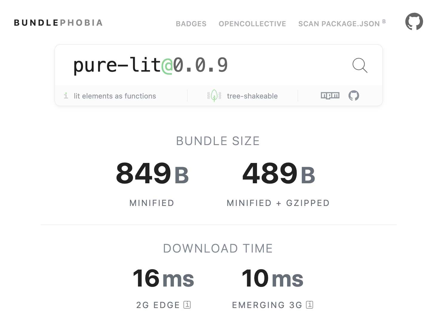 pure-lit on bundlephobia.com