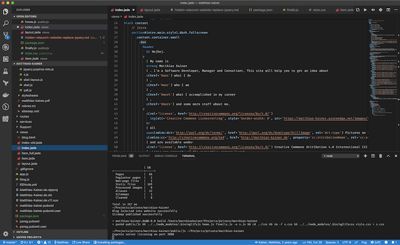 Developing matthias-kainer.de in vscode